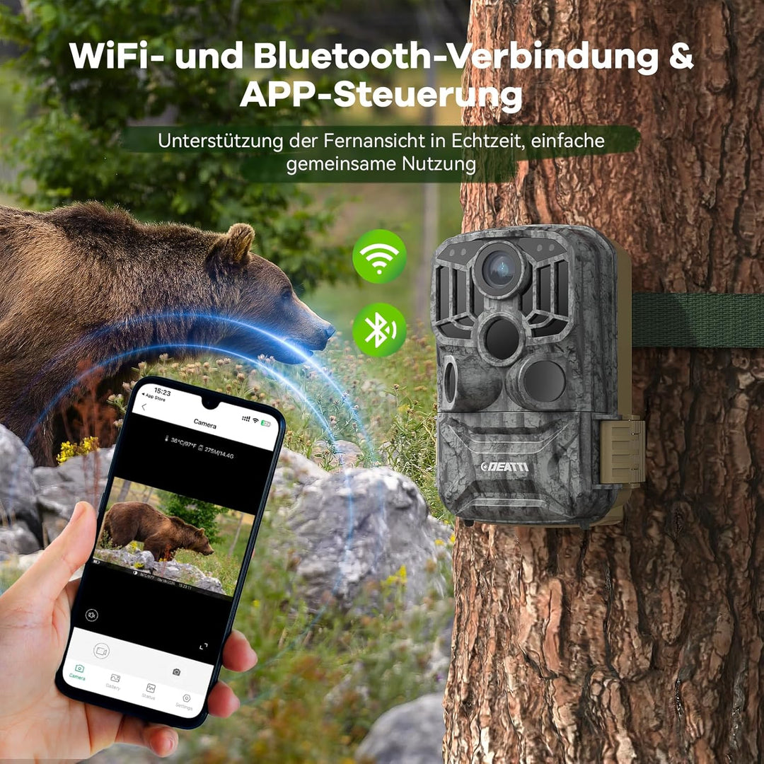 DEATTI Wildkamera mit Handyübertragung APP, 4K 48MP HD WLAN Bluetooth Wildkamera mit Bewegungsmelder
