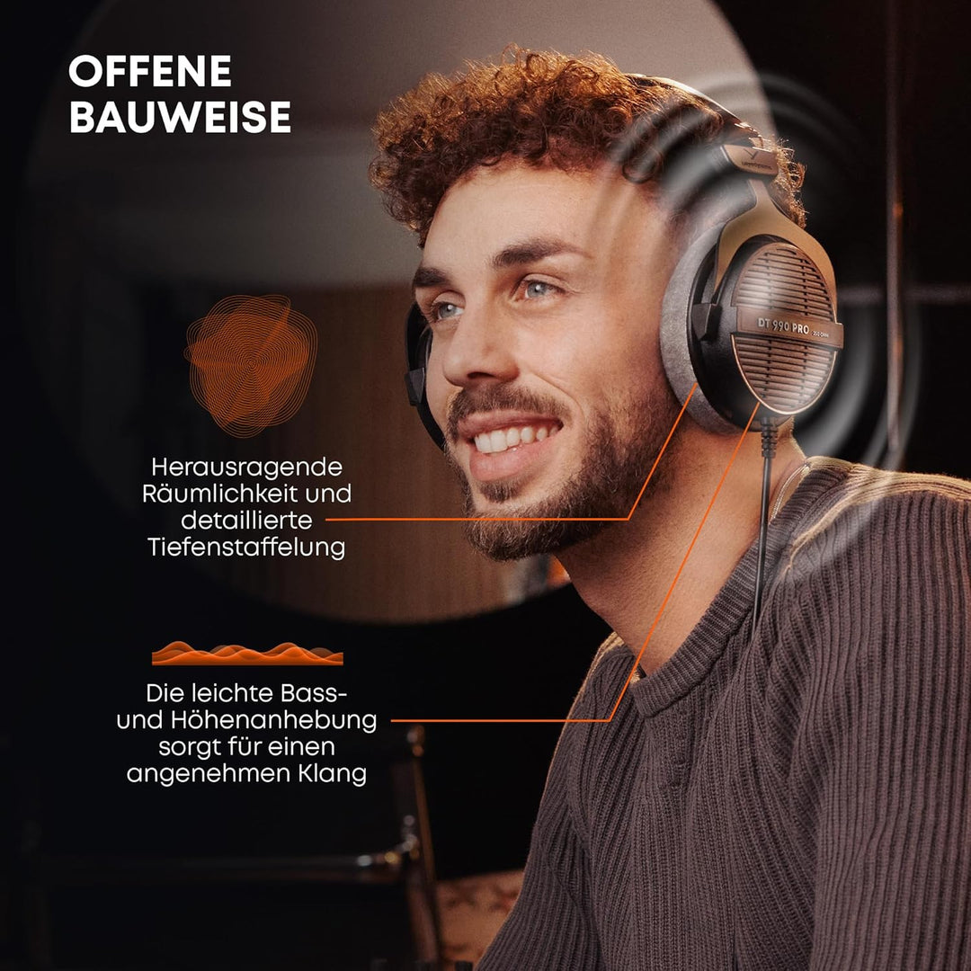 beyerdynamic DT 990 PRO einseitig kabelgebundener Over-Ear-Studiokopfhörer für Mixing, Mastering und