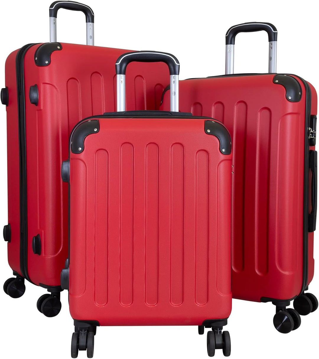 Trendyshop365 Koffer-Set 3-teilig Hartschale Avalon 4 Räder Zahlenschloss Rot Rot Kofferset 3tlg, Ro