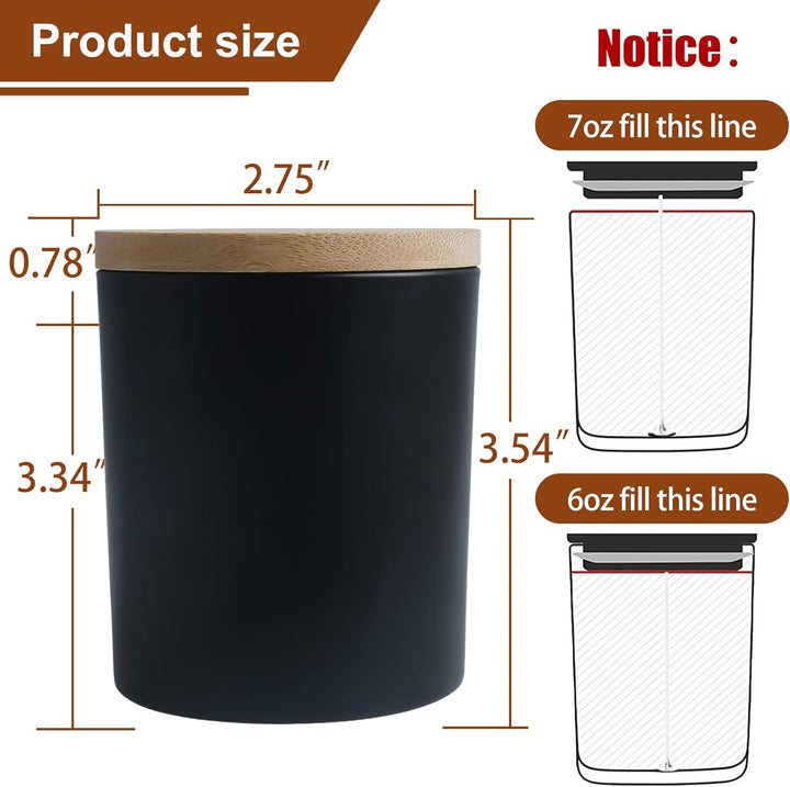 CONNOO 15 Stück 200 ml Matt Schwarze Glas-Kerzengläser für die Herstellung von Kerzen mit luftdichte