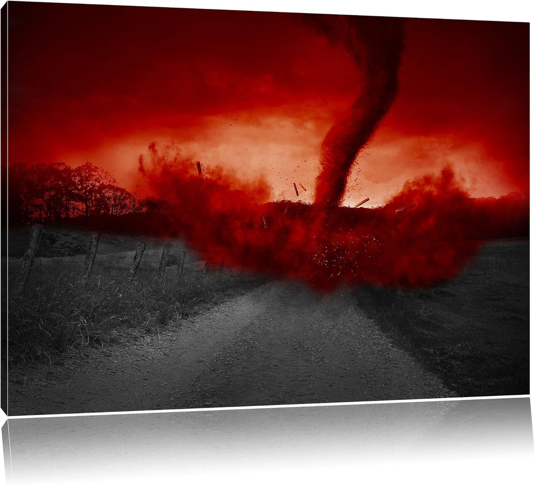 Roter stürmischer Tornado schwarz/weiss Format: 100x70 auf Leinwand, XXL riesige Bilder fertig gerah