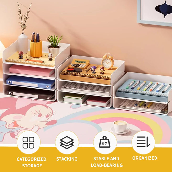 DBREAKS 4 Stöckige Ablagekorb, stapelbare Briefablage, Dokumentenablage fĂŒr A4, Schreibtischablage a