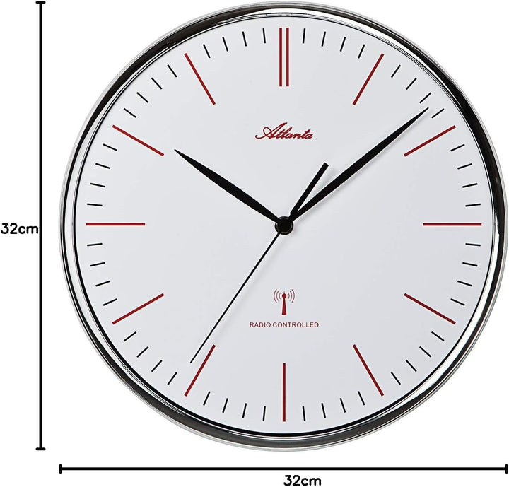 Atlanta Funkwanduhr lautlos ohne Tickgeräusche 32 cm Rund Silber modern - 4494