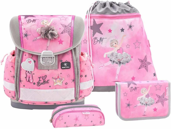 Belmil Schulranzen Set 403-13/AG/S/R 5 - teilig ergonomischer Schulranzen Set mit Regenschutz 1. kla