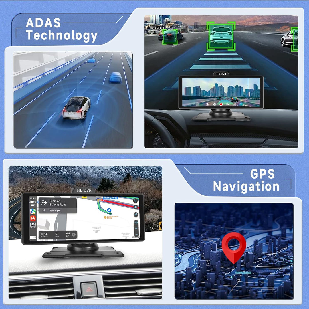 4K Display Carplay Android Auto Monitor 1440P Dashcam mit GPS ADAS, Hodozzy 10,26 Zoll IPS Touchscre