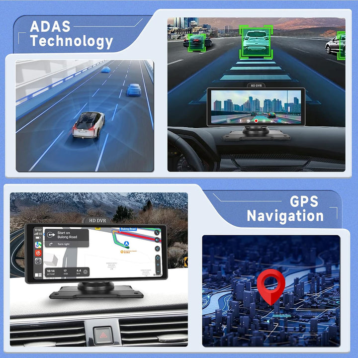 4K Display Carplay Android Auto Monitor 1440P Dashcam mit GPS ADAS, Hodozzy 10,26 Zoll IPS Touchscre