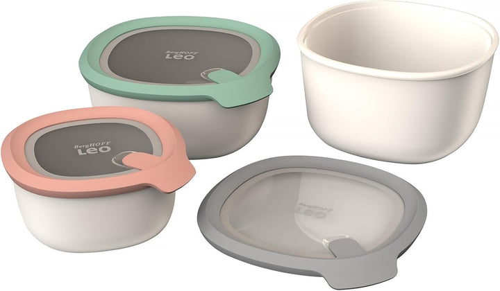 Berghoff 3950220 Set mit 3 stapelbaren Lebensmittelbehältern, Deckel aus Silikon, geeignet für Kühls