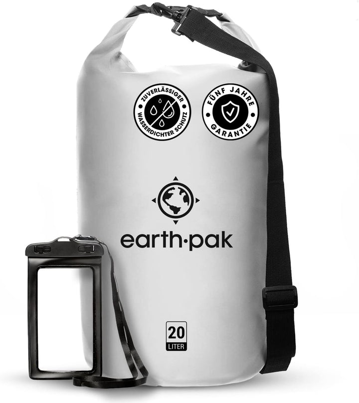 Earth Pak – Wasserdichter Packsack mit Schultergurt und wasserfester Handyhülle – Ideale Rolltop Tas
