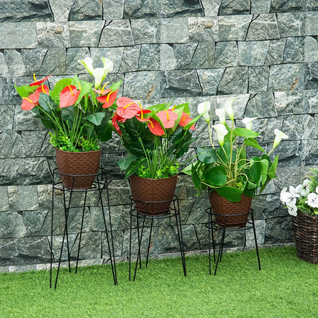 Outsunny Blumenständer 3er Set aus Metall Pflanzenständer Set Blumenhocker Blumentopfhalter Pflanzen