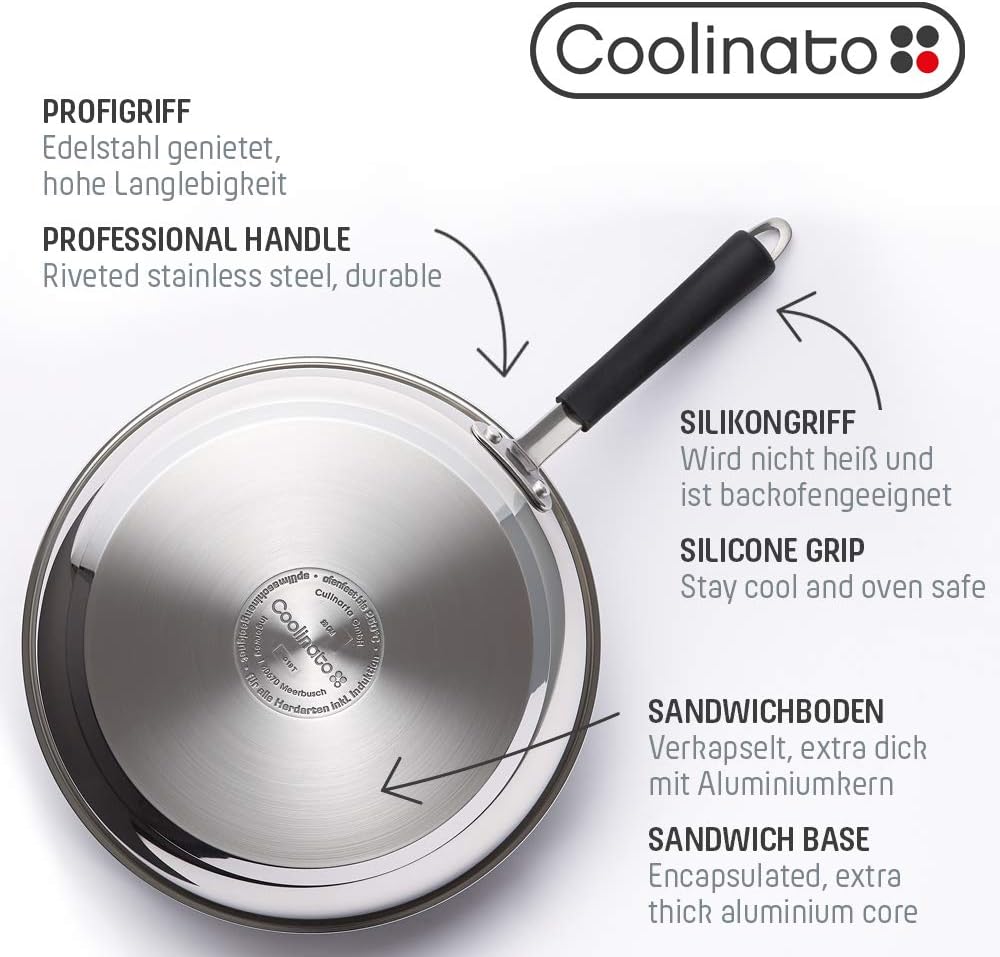 Coolinato Pfanne 28 cm beschichtet Edelstahl Bratpfanne für Gas Ceran Elektro Induktion & Backofen 2