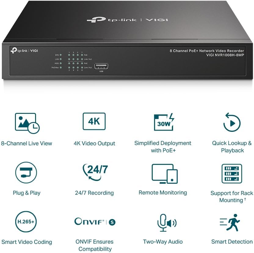 TP-Link VIGI NVR1008H-8MP Netzwerk-Videorekorder (NVR) Schwarz
