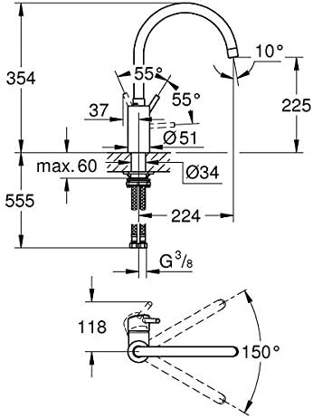 GROHE Concetto Küchenarmatur (hoher Auslauf, energiesparend, schwenkbar), chrom, 32662003
