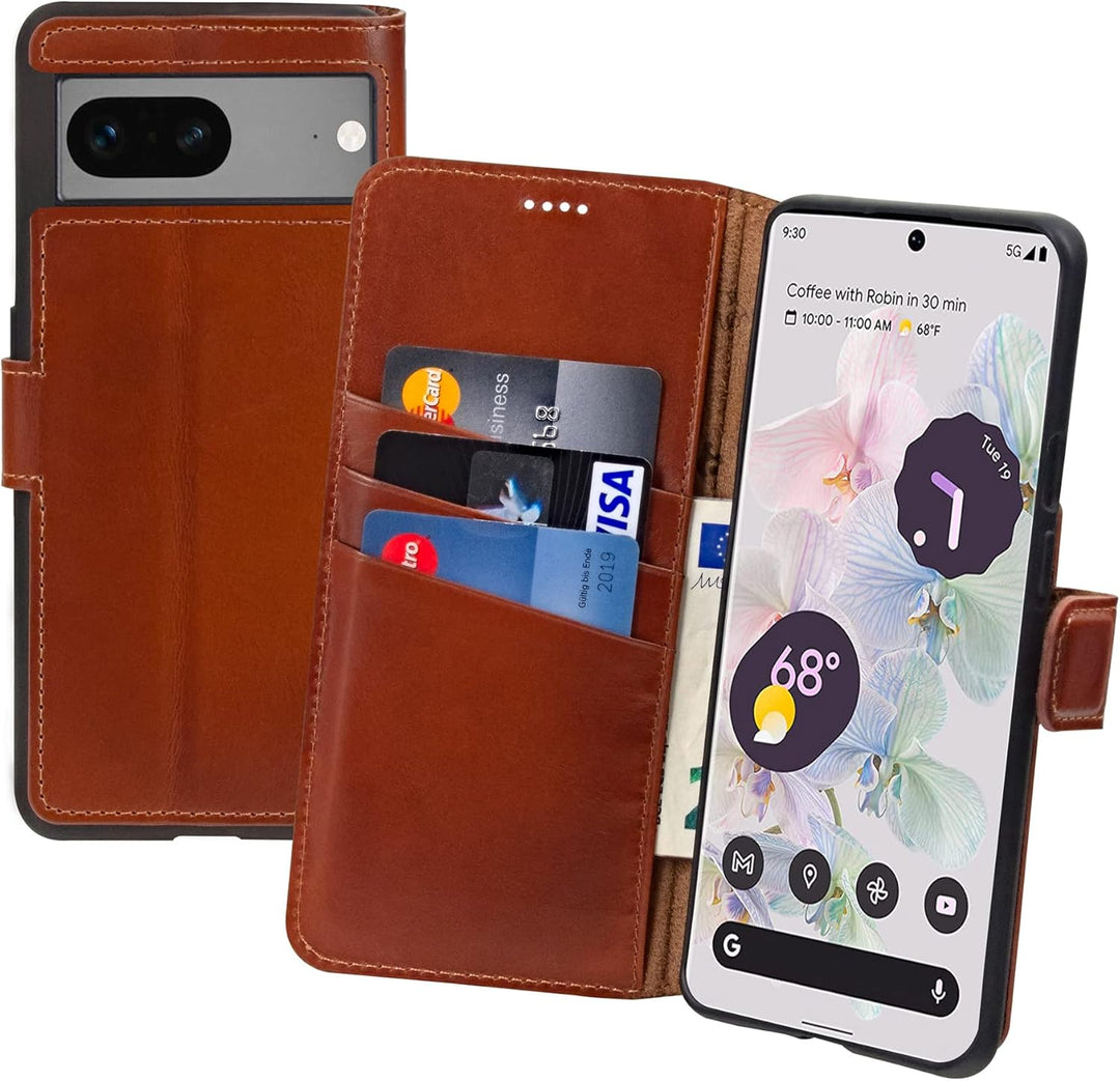 Suncase Book-Style Hülle kompatibel mit Google Pixel 7 5G Leder Tasche (Slim-Fit) Lederhülle Handyta