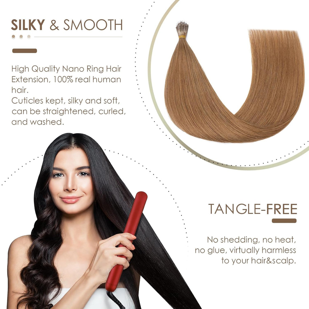 Silk-co Haarteile Echthaar Nanoring Extensions Loop Haarverlängerung 100% Human Hair Weich Natürlich