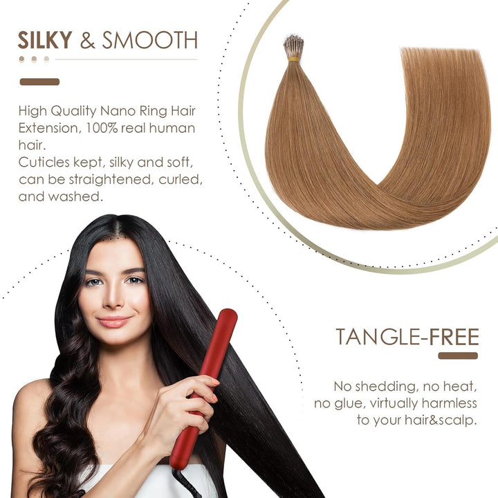 Silk-co Haarteile Echthaar Nanoring Extensions Loop Haarverlängerung 100% Human Hair Weich Natürlich