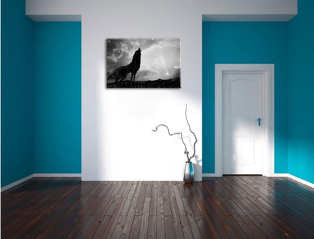 Pixxprint Wolf Heulen als Leinwandbild/Grösse: 100x70 cm/Wandbild/Kunstdruck/fertig bespannt, 100x70