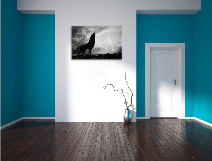 Pixxprint Wolf Heulen als Leinwandbild/Grösse: 100x70 cm/Wandbild/Kunstdruck/fertig bespannt, 100x70