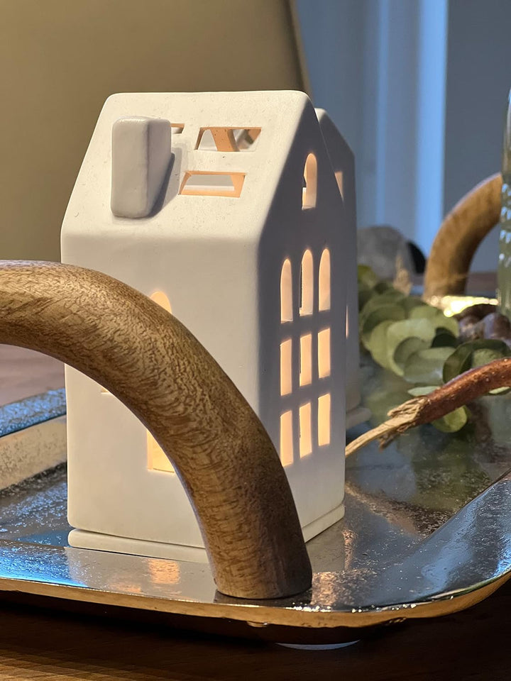 Brandsseller Serviertablett mit Holzgriffen ca. 55 x 23 cm Servierplatte Rechteckig Aluminium-Holz D