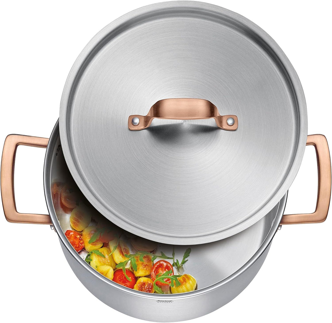 Spring Kochtopf GOURMET, mehrschichtiger Topf mit Deckel aus Edelstahl, backofengeeignet, mit Innens