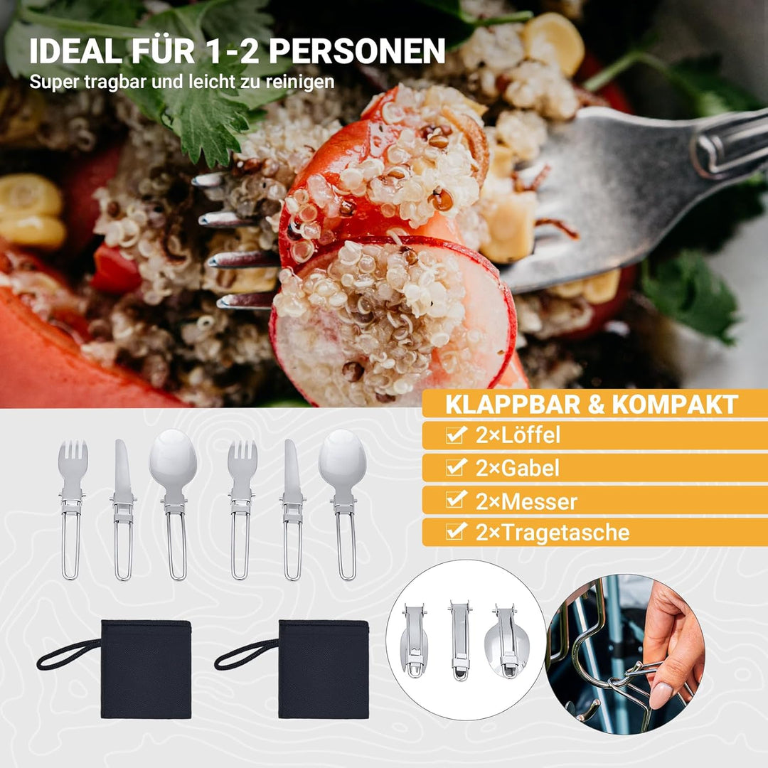 KingCamp Camping Kochgeschirr Set Stainless Steel faltbar Kochset Töpfe Set Geschirr Set Outdoor Koc