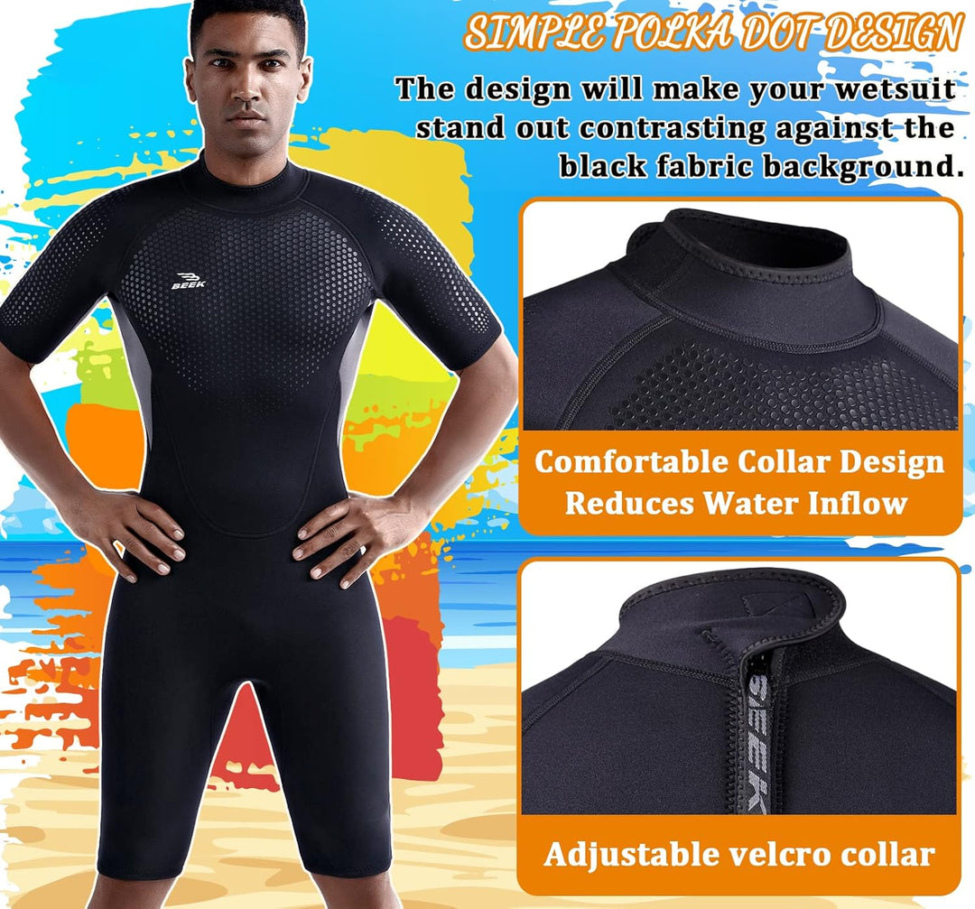 Neoprenanzug Damen und Herren Kurz 3mm für Herren Rückenreissverschluss zum Tauchen, Schnorcheln, Su