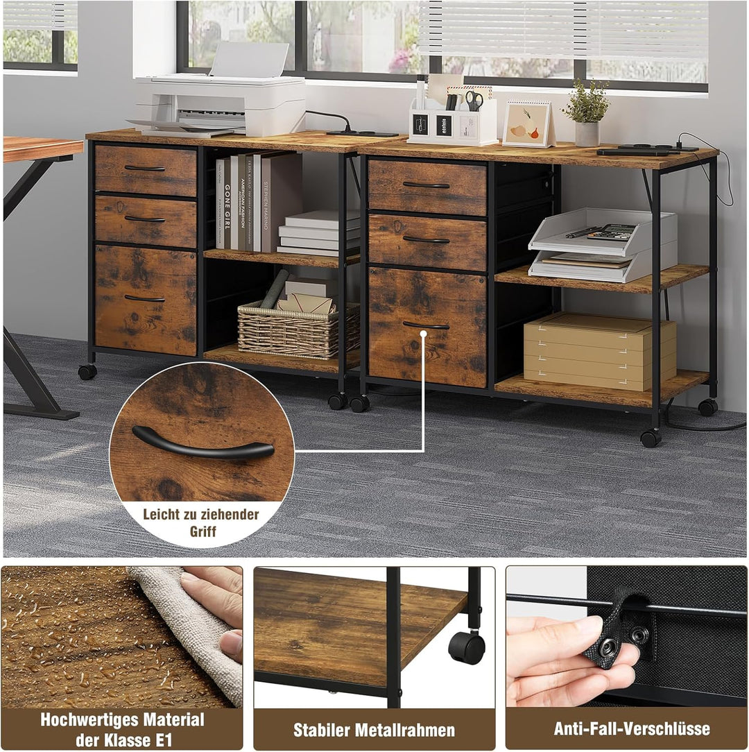 WOLTU Aktenschrank mit Ladestation, Rollcontainer mit Schubladen, Büroschrank, Druckertisch mit Roll