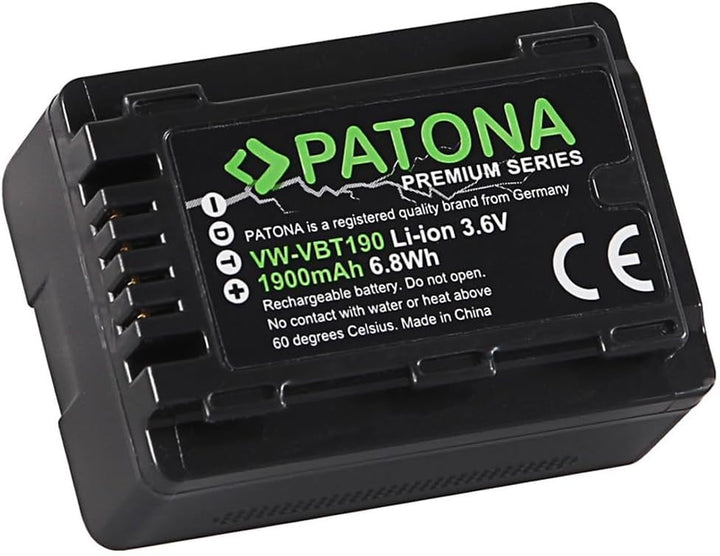 PATONA Premium Akku VW-VBT190 E (echte 1900mAh) mit Infochip - Kompatibel mit Panasonic HC VXF11 VXF