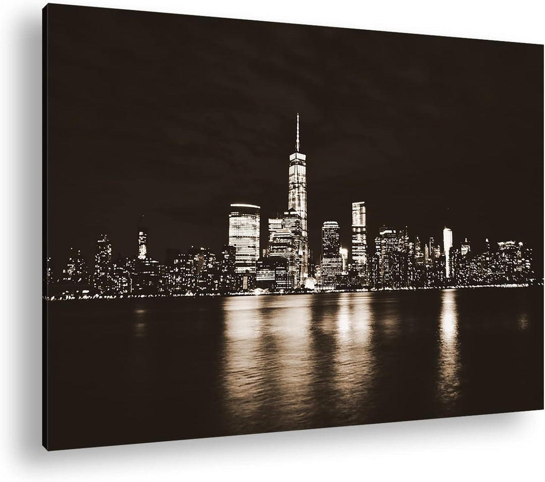 deyoli New York Manhatten bei Nacht Format: 80x60 Effekt: Sepia als Leinwandbild, Motiv fertig gerah