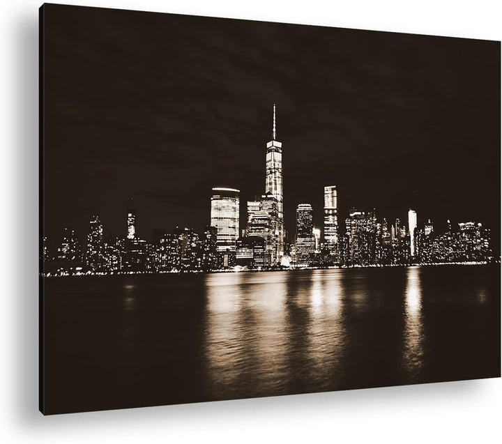 deyoli New York Manhatten bei Nacht Format: 80x60 Effekt: Sepia als Leinwandbild, Motiv fertig gerah