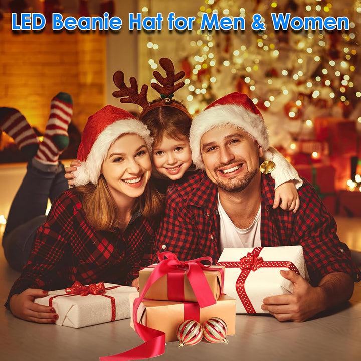 SPGOOD LED Beanie Beleuchtete Mütze mit Licht,Wiederaufladbare USB Winter Warm LED Mütze mit Licht,L