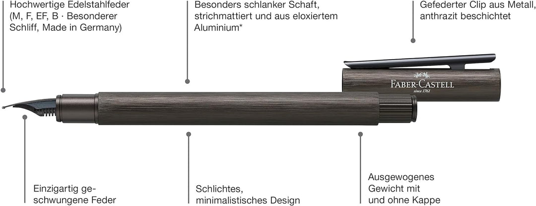 Faber-Castell 146253 - Füller Neo Slim Aluminium, Federbreite B, gunmetal Federbreite B gunmetal, Fe