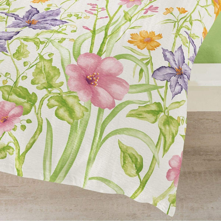 Seersucker Bettwäsche Set Blumenwiese – 135x200 cm Bettbezug + 80x80 cm Kissenbezug – 100% Baumwolle