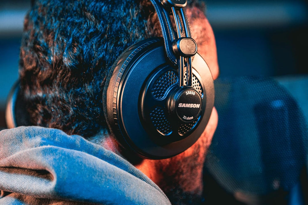 Samson SR850 Traditioneller kabelgebundener Kopfhörer, schwarz m Single, Single