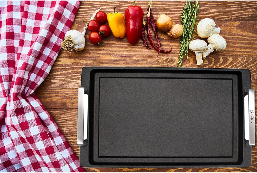 Eurolux Teppanyaki Grillplatte 41 x 24 cm beschichtet - Edelstahl-Seitengriffe - alle Herdarten inkl
