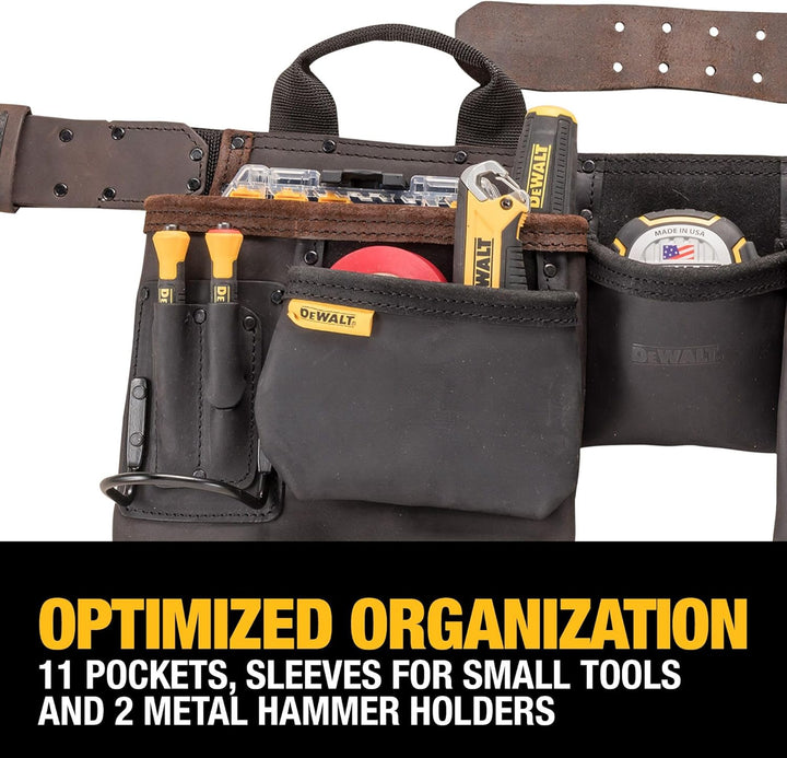 DEWALT Leder Werkzeuggürtel, langlebig, 11 Tasche Professionelle Gürtel (DWST550112) Werkzeugschürze