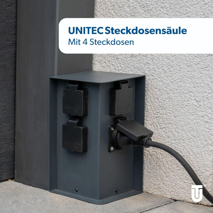 UNITEC Steckdosenverteiler für den Garten, Steckdosensäule, Aussensteckdose Edelstahl, IP 44, 4 Stec