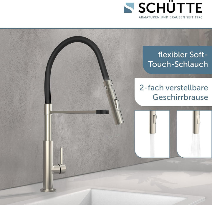 Schütte 23138 Design Spültischarmatur mit auswechselbaren Soft Touch Schlauch, 360 Grad schwenkbarer