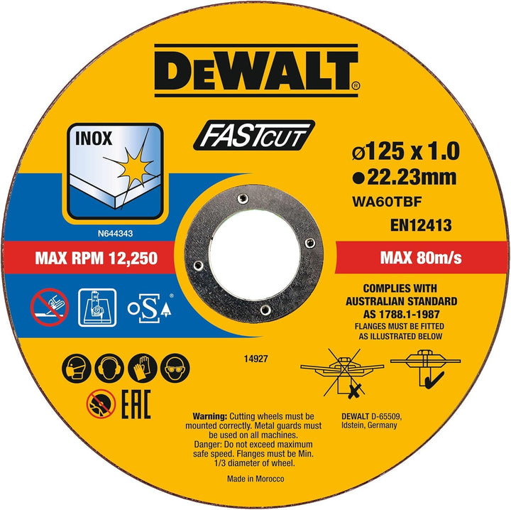 Dewalt High Performance Trennscheiben DT20540 (Ø 125mm x 1,0mm, Typ 41 (flach), Bohrung 22,23 mm, fü