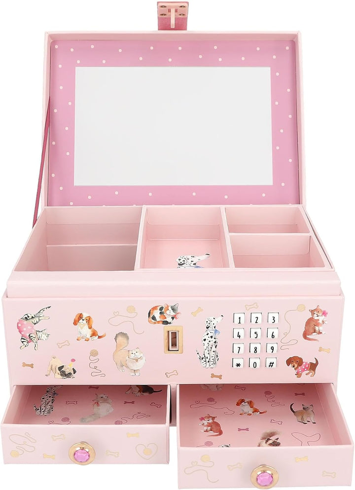 Depesche 13140 TOPModel - Grosses Schmuckkästchen in Rosa, mit Model Motiv und Tieren, Schmuckbox mi