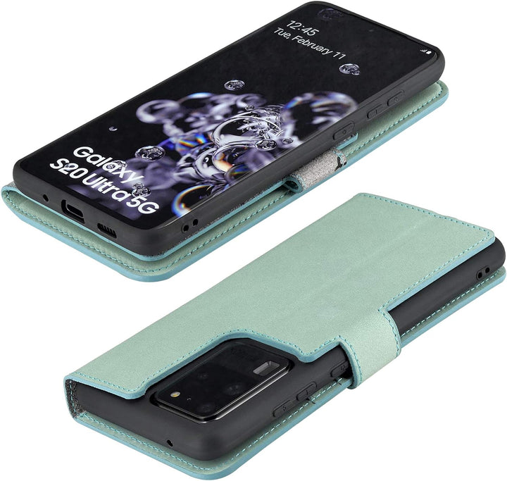 Suncase Book-Style Hülle kompatibel mit Samsung Galaxy S20 Ultra Leder Tasche (Slim-Fit) Lederhülle