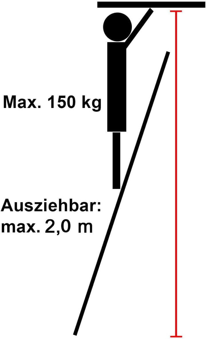 Eaxus® Teleskopleiter 2,0m - Aluminium Mehrzweckleiter Ausziehbar mit 7 Stufen, Silber 2,0 Meter, 2,