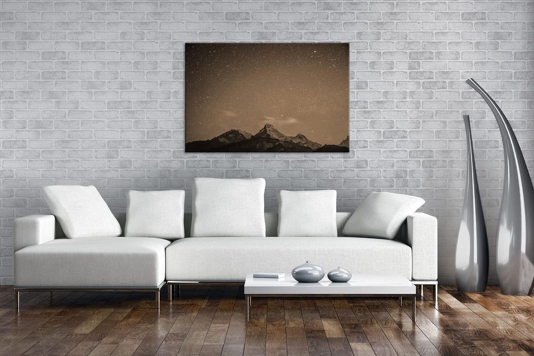 deyoli über den Bergspitzen Effekt: Sepia, Format: 80x60 als Leinwandbild, Motiv fertig gerahmt auf