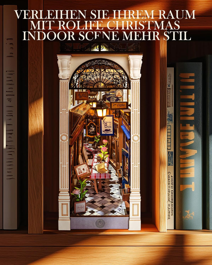Rolife Book Nook Kit für Erwachsene DIY Miniature House mit Licht für Buchstütze Bibliothek Bücherre
