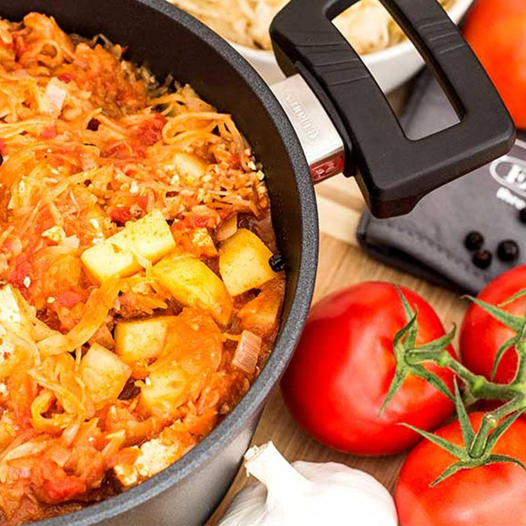 Eurolux Guss-Kasserolle Ø 20 cm Set mit Deckel aus Glas - flache runde Universal Bratenkasserolle 3