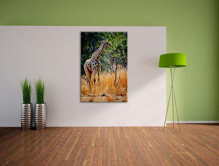 Giraffe beim Fressen Deluxe Format: 100x70 cm auf Leinwand, XXL riesige Bilder fertig gerahmt mit Ke