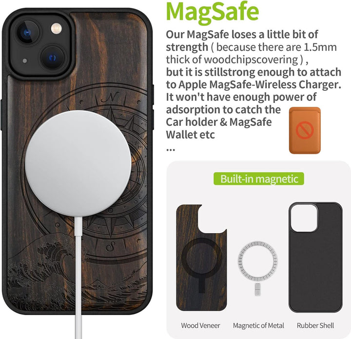 Carveit Handyhülle für iPhone 14 Plus Holz Cover kompatibel mit MagSafe Massivholz für Apple 14 Plus