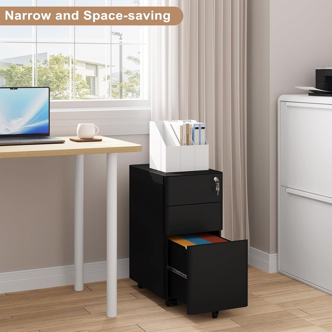 WOLTU Rollcontainer, Aktenschrank abschliessbar, Büroschrank Rollschrank, Schrank mit 3 Schubladen 5