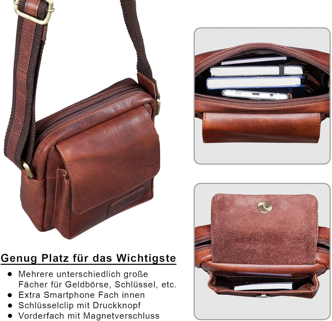 ROYALZ 'Austin' Moderne Echtleder Umhängetasche Klein Herren Schultertasche Mini Messenger Bag Vinta