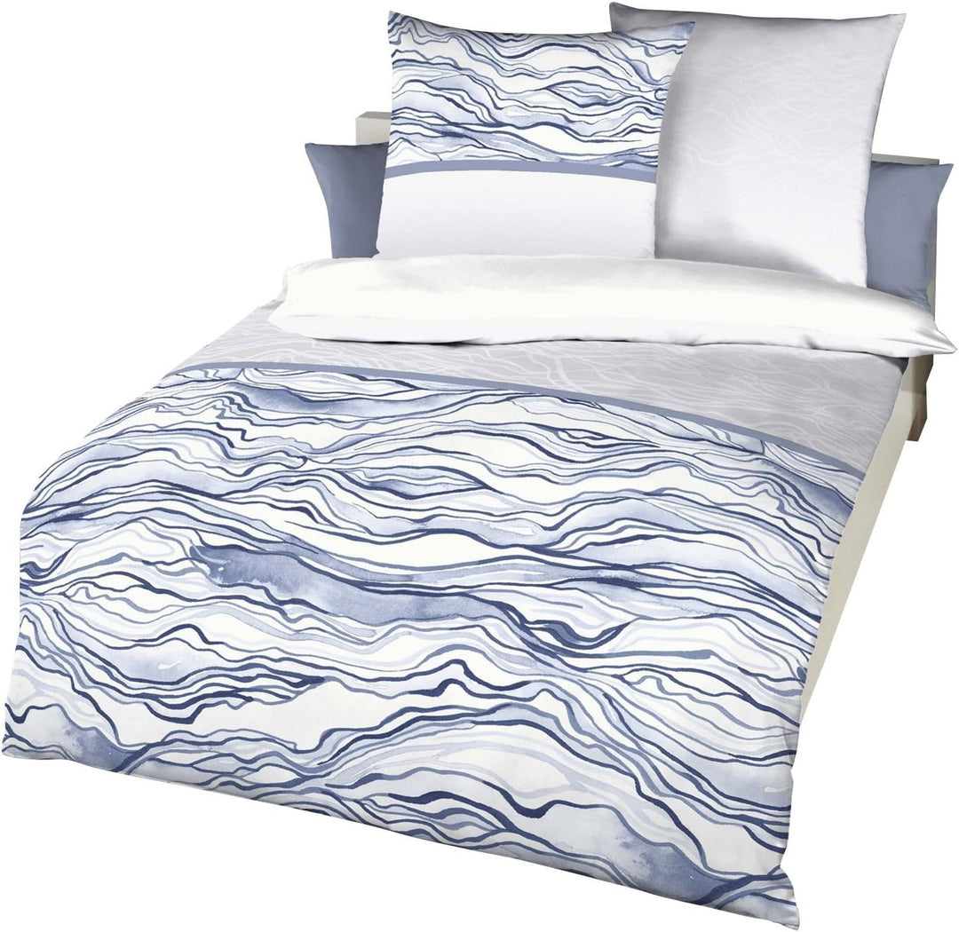 Kaeppel Bettwäsche Satin blau-weiss Grösse 155x220 cm (80x80 cm) 155x220 cm + 80x80 cm Blau-weiss, 1