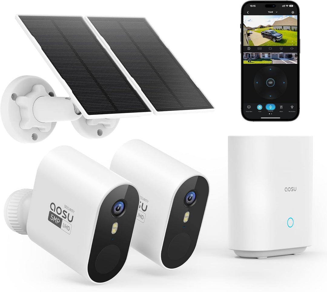 AOSU 2K Überwachungskamera Aussen Solar, Überwachungskamera Solar mit 32G Lokale Aufzeichnung, ohne